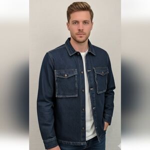 NWT Plenum Studio Men's Dark Blue Denim Large Pockets Jacket Size M